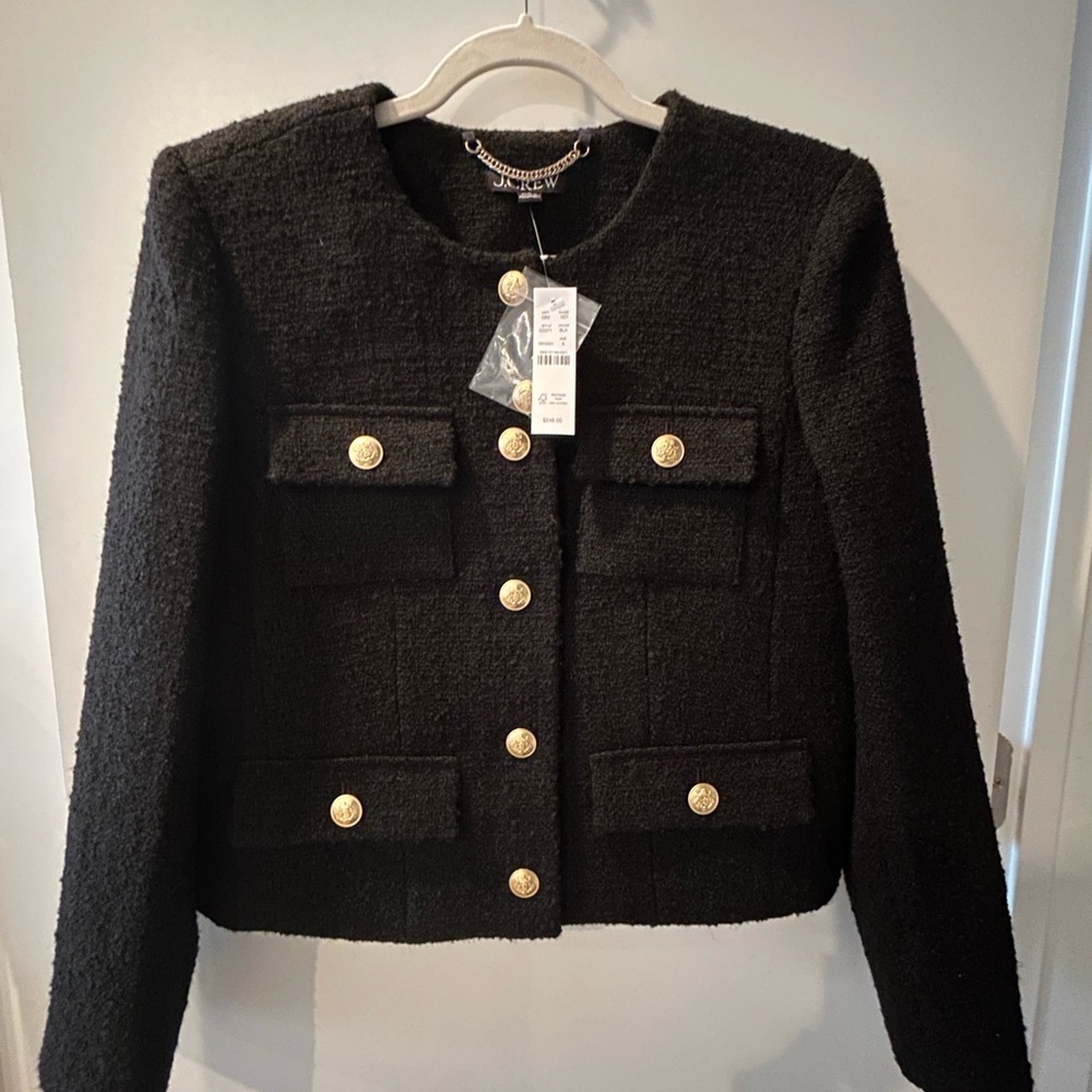 J. Crew Black Tweed Blazer with Gold Buttons